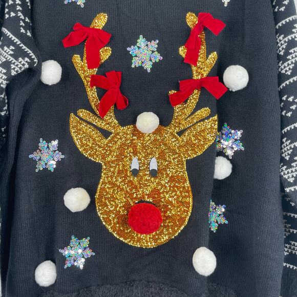 Holiday Time Christmas Ugly Knit Sweater Sequin Reindeer Women's 3X - Picture 2 of 12